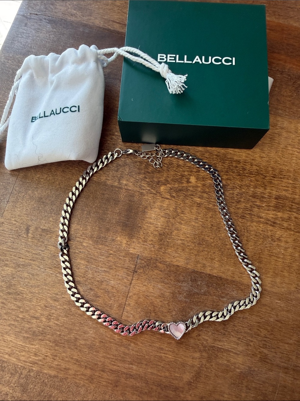 Silver Chain Necklace with mother of pearl heart